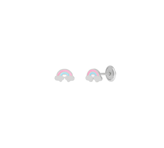 Pendiente arcoiris. Plata de 1ª Ley rodiada. Esmalte rosa, azul y blanco. Cierre presión. D03401/AK