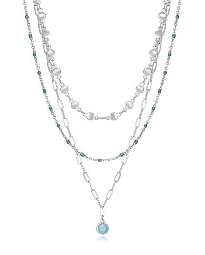 Collar  triple Viceroy Kiss de acero, 3 cadenas, esmalte y circonita azul, largo 45 + 5 cm.